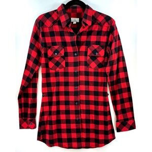 Women's Red Black Buffalo Plaid Flannel Long Button Shirt S Christmas Lumberjack